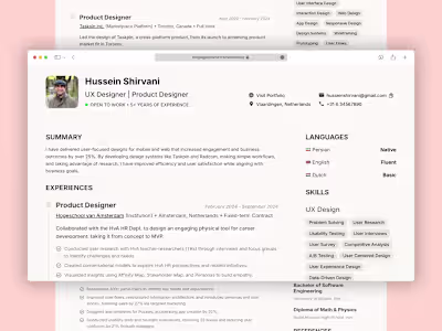 Framer Design: One-Page Resume