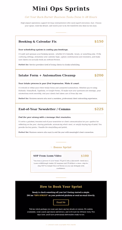 I’m opening a few fast-turnaround mini projects for founders...