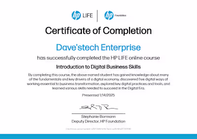 DAVE'S TECH ENTERPRISE CERTIFIED SERVICES