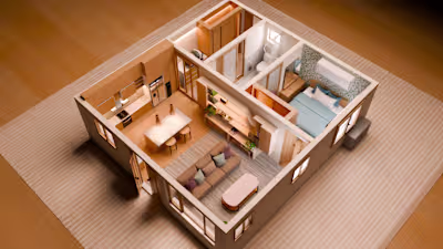 3D Floor Plan Design for Modern 1BHK Apartment