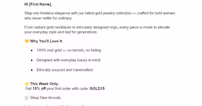 Aurielle Gold Jewelry Collection Email Campaign
