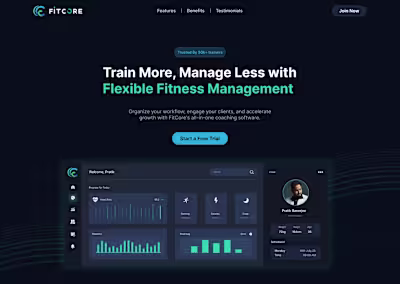 FitCore Fitness SaaS Landing Page Design