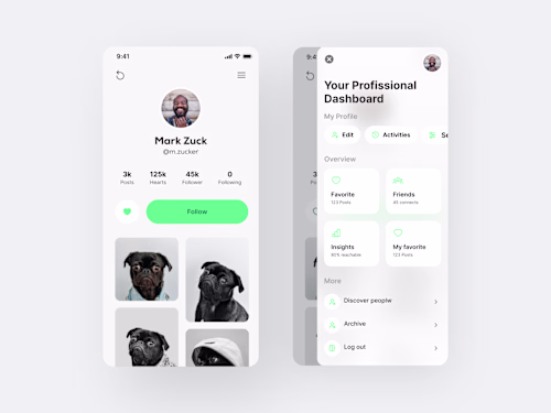 Social Media app - New side menu concept