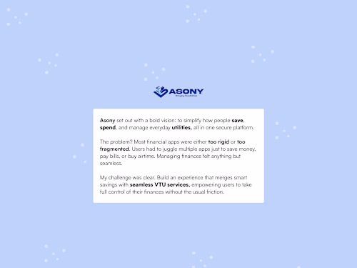 A FinTech Platform- Asony