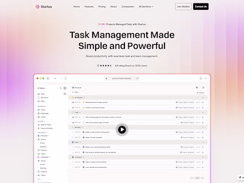 Startuss landing page