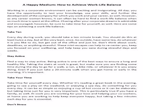 Work-Life Balance Article