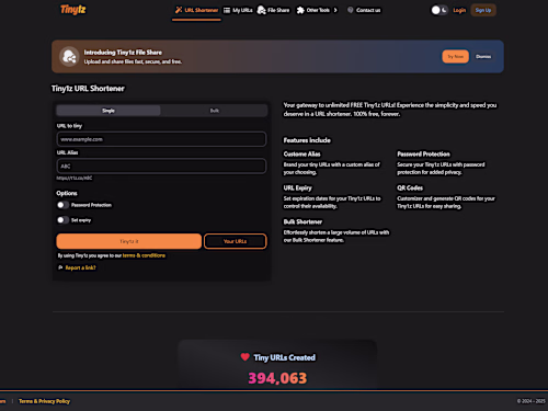 Tiny1z - Free URL Shortener & Secure File Sharing