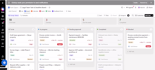 ClickUp board I used to