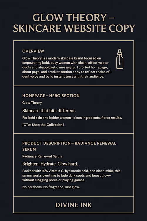 Website Copywriting for Glow Theory – Wellness & Beauty Brand