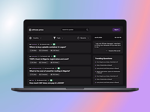 AfricanPrice: Full Stack design & development of QnA platform