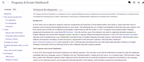 Programs and Events Dashboard Technical Development