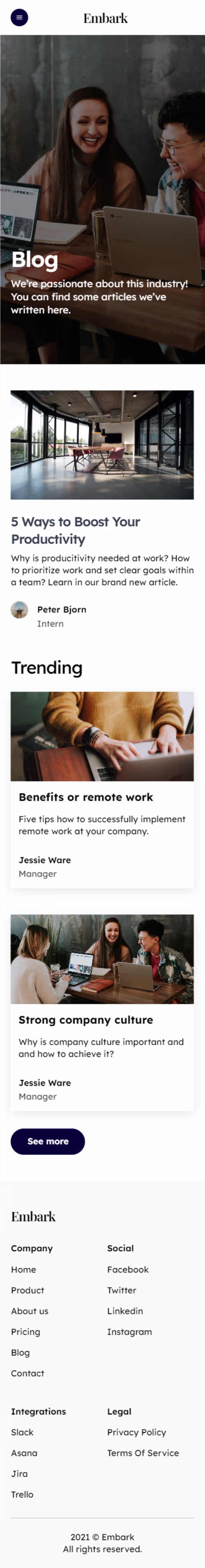 Business mobile website (Embark) 