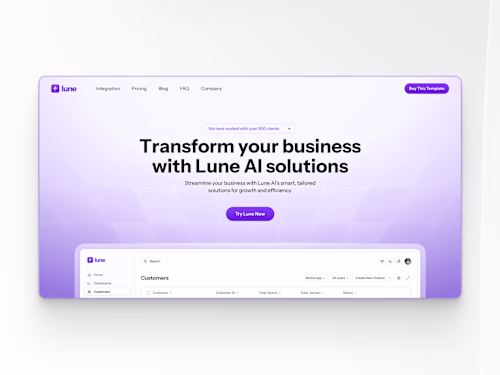 AI Dashboard Landing Page Design - Lune 