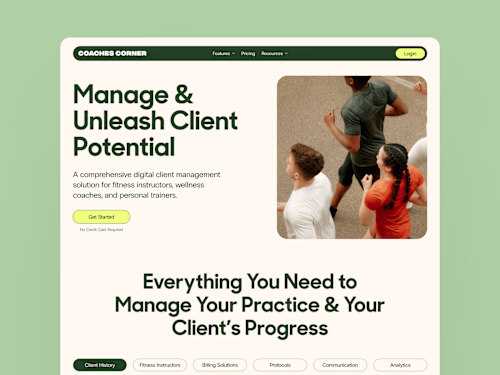 Coaches Corner – Client Management SaaS Landing Page