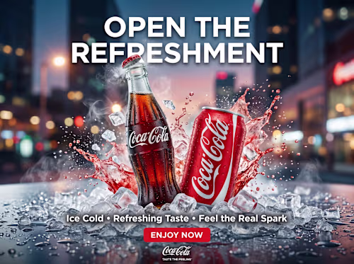 A professional Coca-Cola refreshment ad
