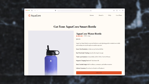 AquaCore Product Page Design and Build in PageDeck