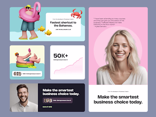 Entrepreneurs Coaching Platform UI and Ad Creatives