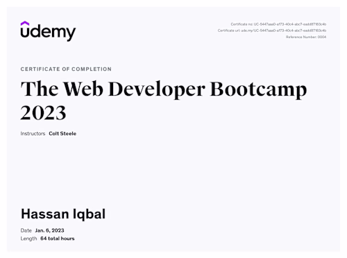 Web Development Bootcamp 2023 - Certificate