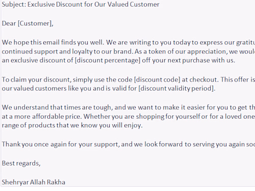 EmailCopy: Exclusive Discount for Our Valued Customer