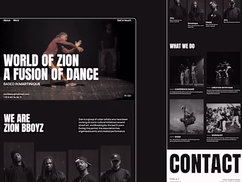 Landing page for dance group - Zion 