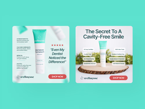 Two ad creatives for a toothpaste brand