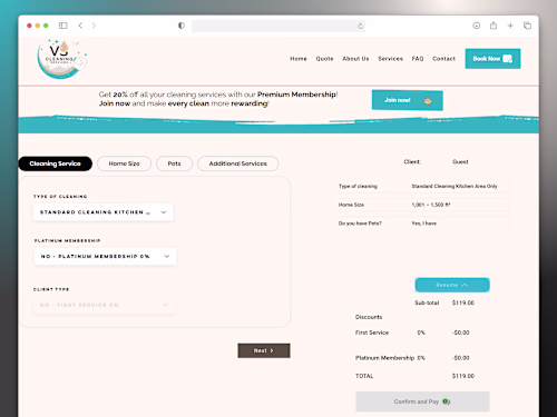 Custom Quote & Booking System for Cleaning Services VS