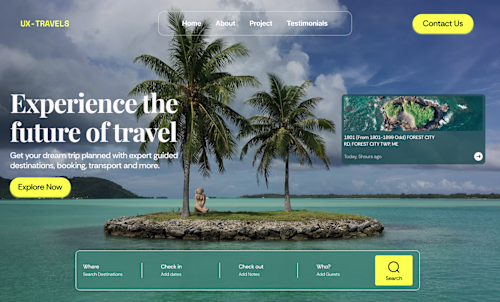This hero section for UX-Travels is clean, aspirational, and...