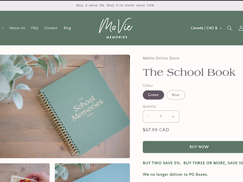 Shopify E-commerce Site for Mavie Memories
