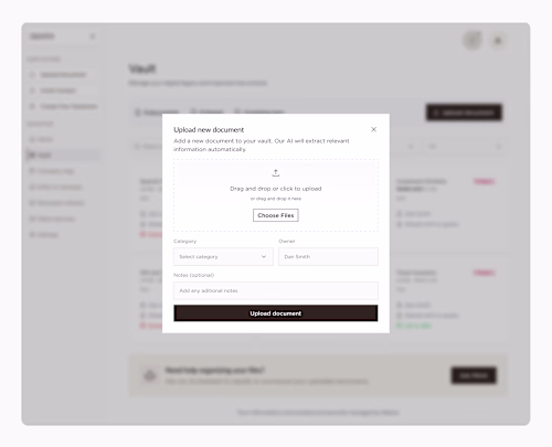 Document upload modal — web app UI 🚀