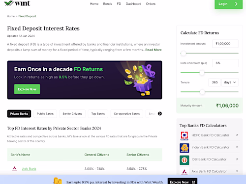 Fd Interest rates Page Wintwealth