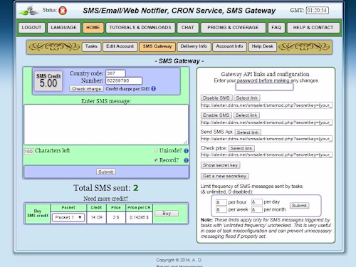 SMS/Email/Web Notifier, Cron service, SMS Gateway