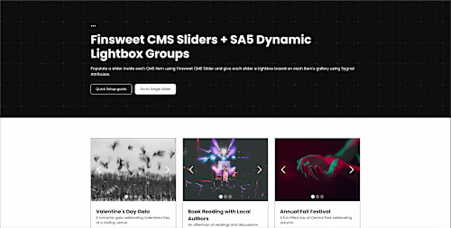 Finsweet CMS Sliders + SA5 Dynamic Lightbox Groups
