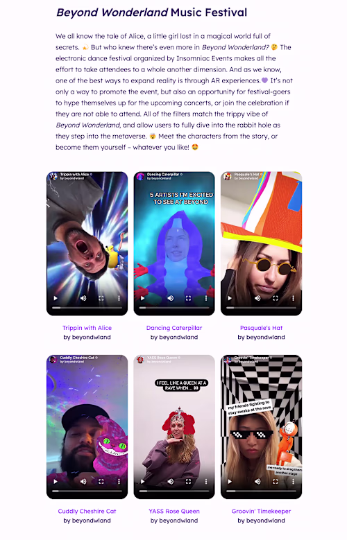 Beyond Wonderland AR filter campaign
