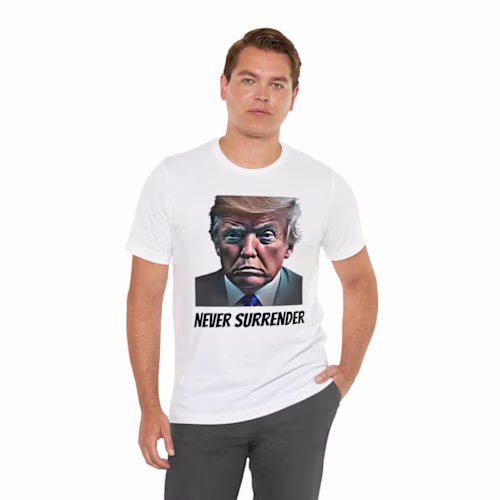 Donald Trump Portrait Tee Shirt, T-shirt Never Give Up, Never S…
