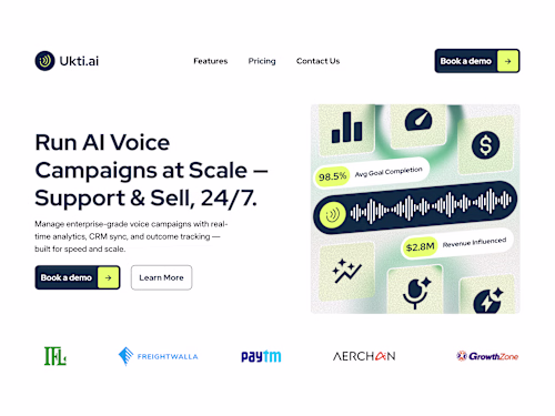 Landing Page Design for Ukti AI Voice Agent Platform