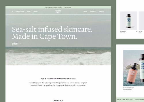 Skincare website landing page 