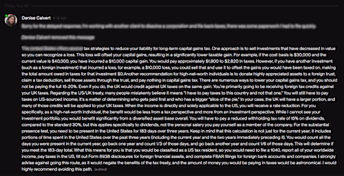 Direct message to a client seeking tax strategies for his U.S...