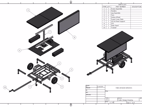Frame assembly drawing for a trailer screen