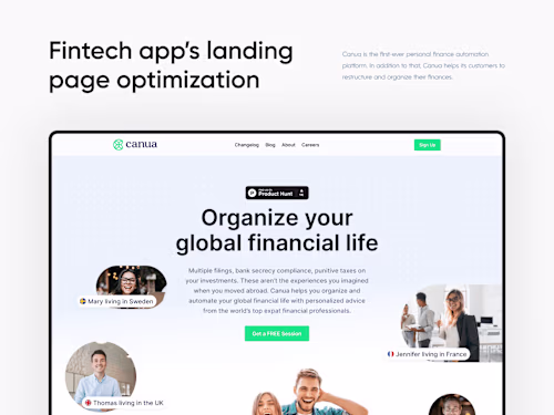 Fintech app's landing page optimization on Behance