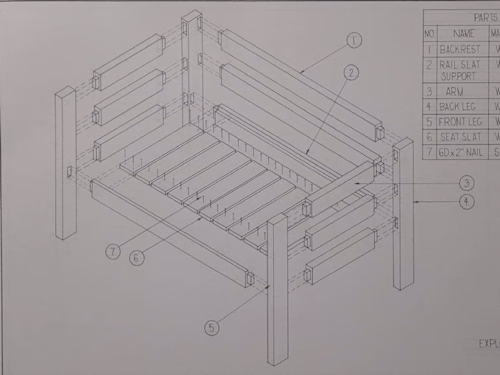WOODEN BOX SOFA | MANUAL DRAFTING (BY HAND)