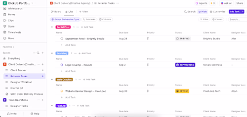 ClickUp Retainer Workflow Demo for Creative Agencies