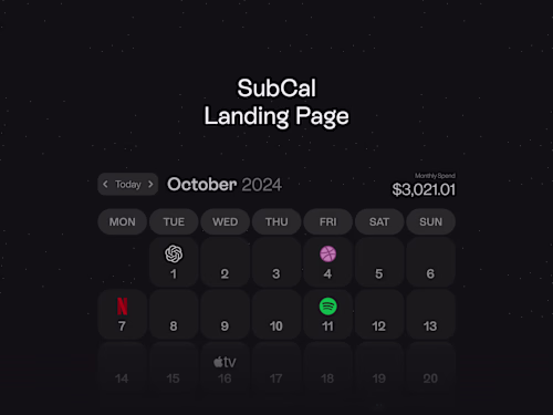 SubCal Landing Page Design & Development - Personal Project