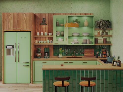 Warm rustic kitchen with inviting lighting and textures :: Beha…