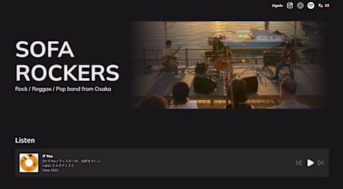 Landind page website for a music band from Osaka. 