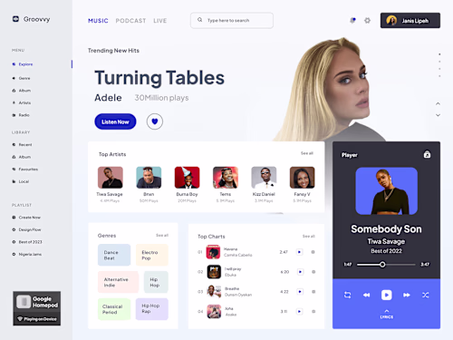 A Music Web App Replicate on Behance