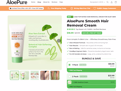 AloePure Smooth Hair Removal Cream – Product Page Design