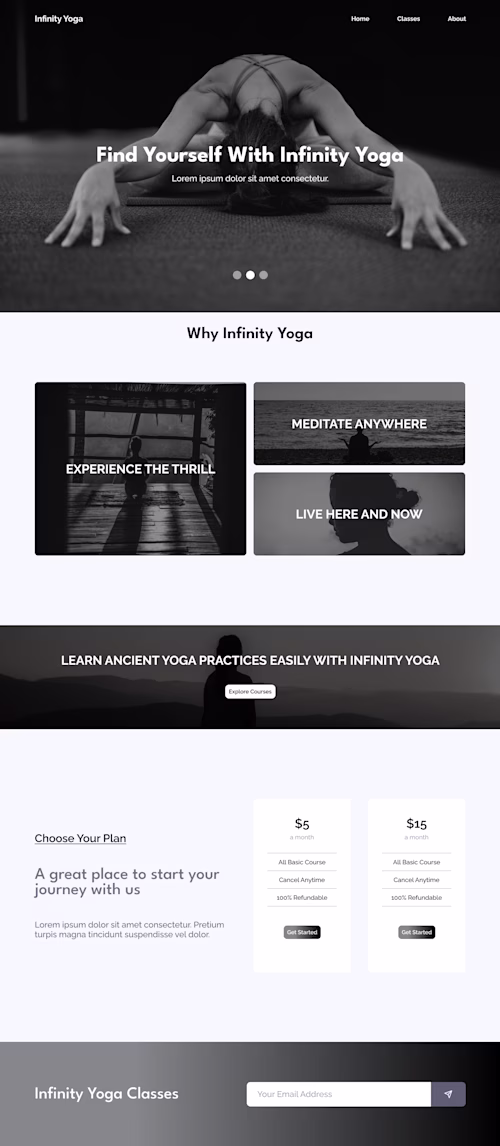 Infinity Yoga Website UI Design on Behance