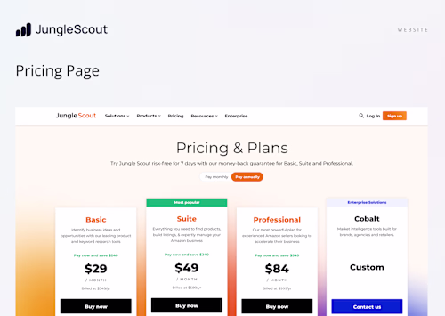 Jungle Scout Pricing Page Redesign