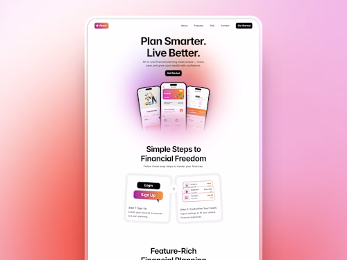 Finora Financial Planning App Landing Page Design