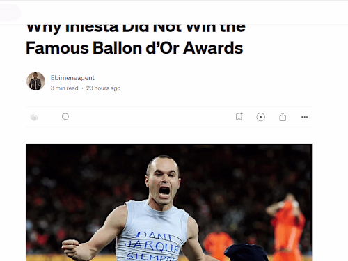 Why Iniesta Did Not Win the Famous Ballon d’Or Awards